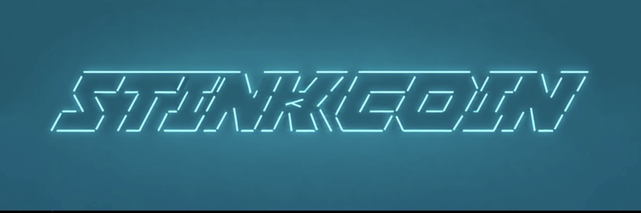 STINKCOIN in glowing cyan line lettering